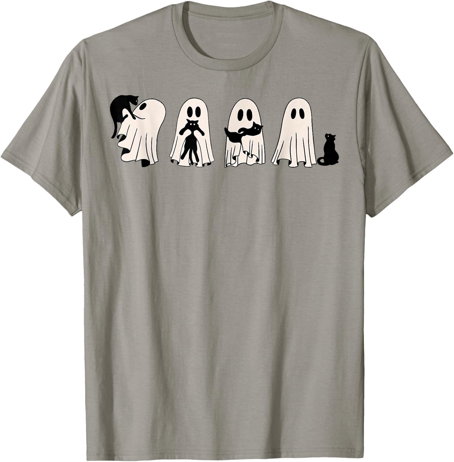 Ghost And Black Cat, Cute Ghost Holding Cat T-Shirt - T-Shirt | Sand