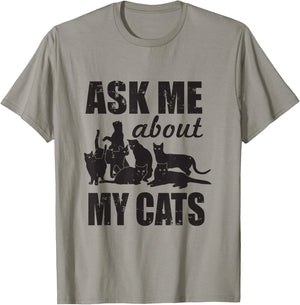 Cute Ask Me About My Cats T-Shirt - T-Shirt | Sand