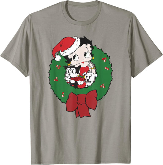 Betty Boop Christmas Betty & Friends Holiday Wreath T-Shirt - T-Shirt | Sand