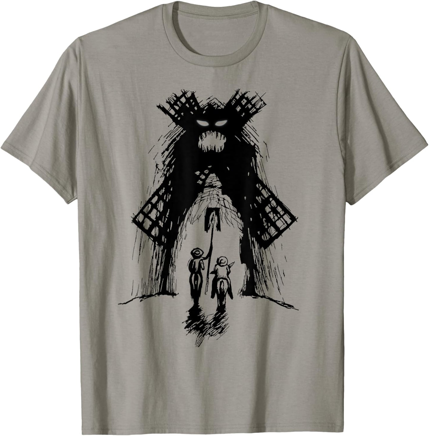 Don Quixote and Sancho vs Monster Windmill T-Shirt - T-Shirt | Sand