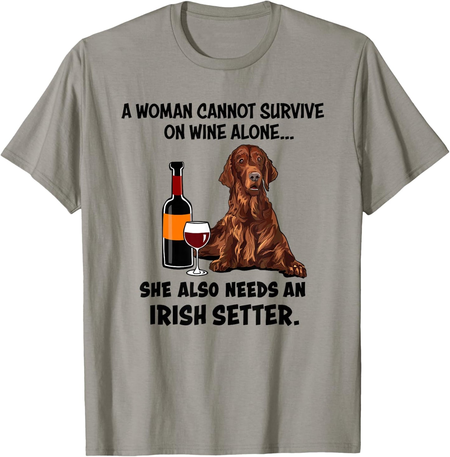 Funny Irish Setter & Wine Lover Dog Mom Surprise T-Shirt - T-Shirt | Sand