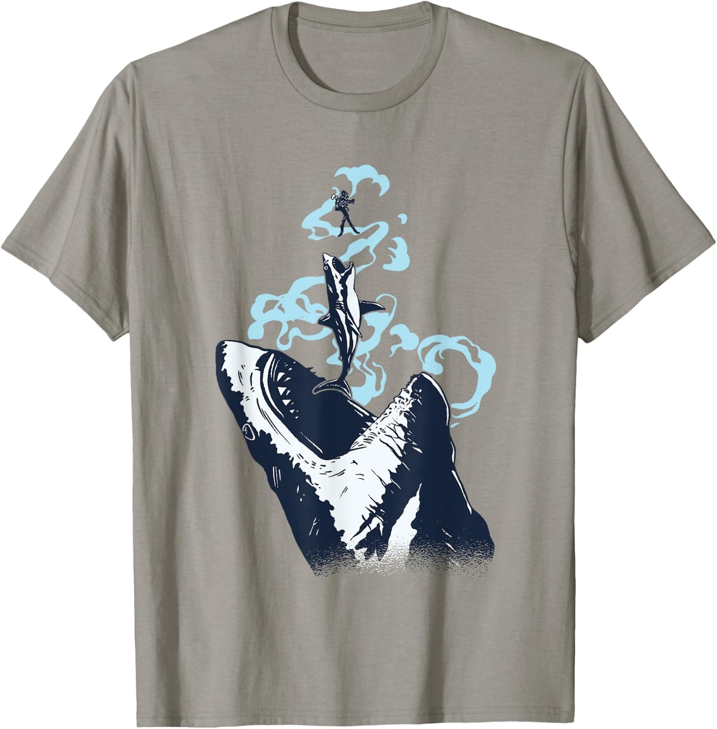 Diver, White Great Shark, Shark Diving T-Shirt - T-Shirt | Sand
