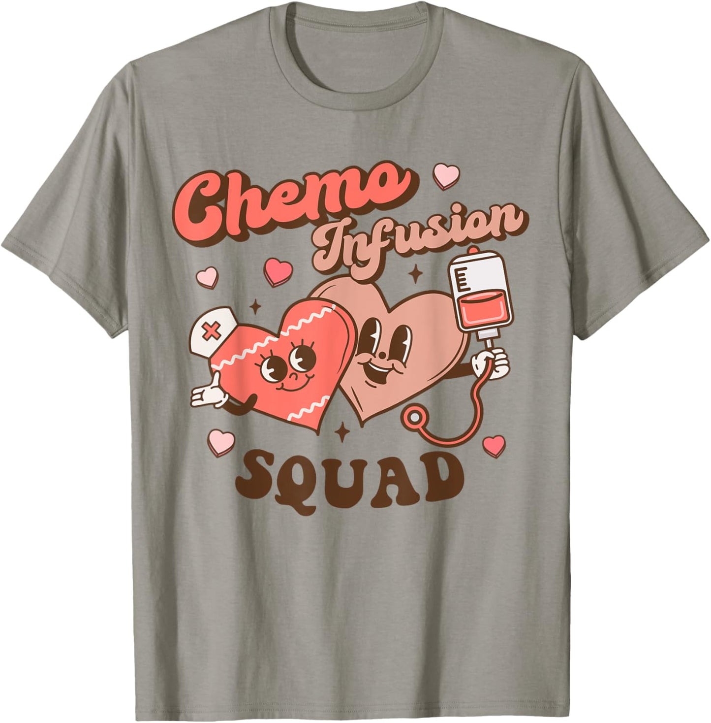 Chemo Infusion Nurse Groovy Valentine's Day Oncology Squad T-Shirt - T-Shirt | Sand