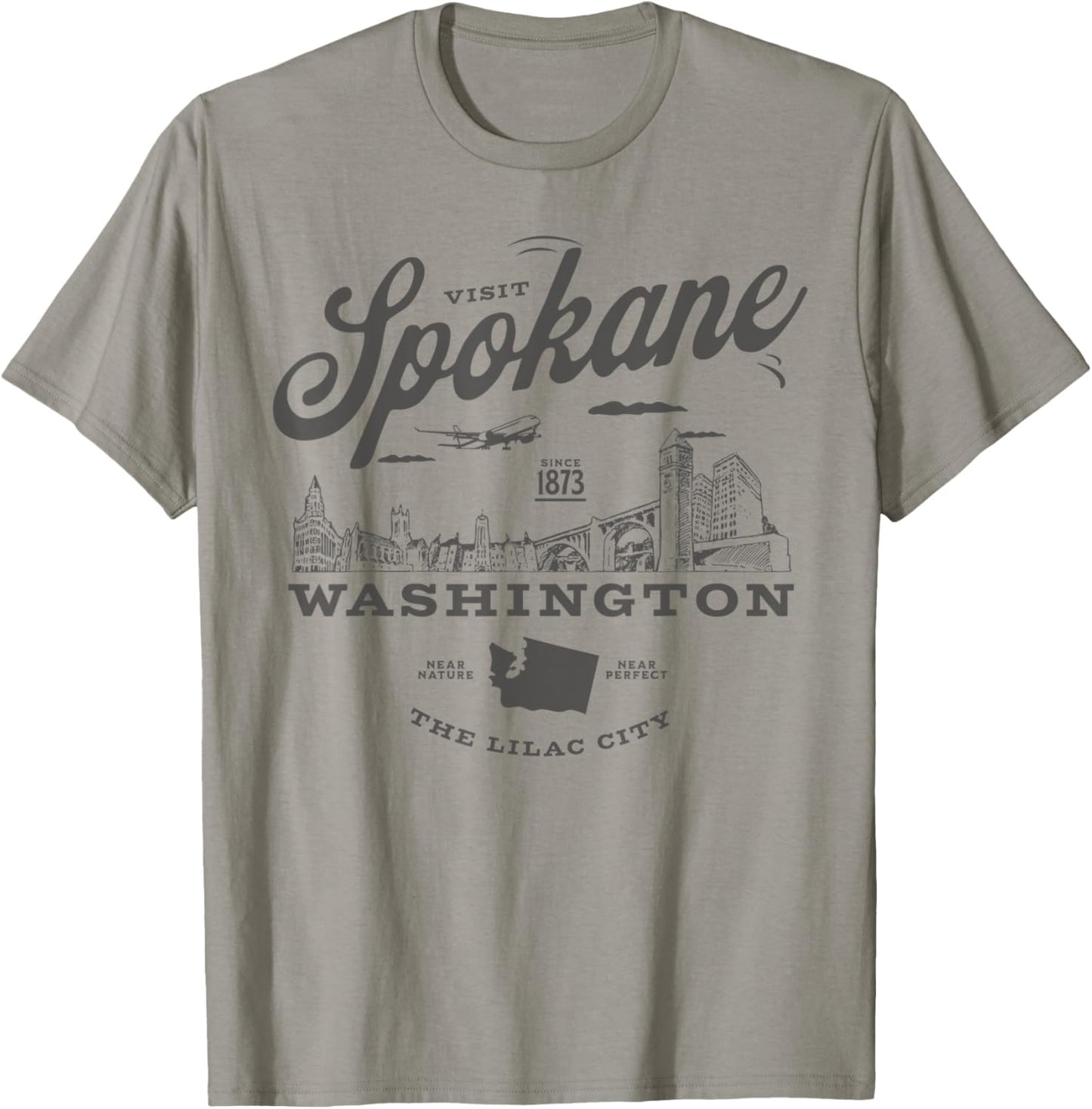 Visit Spokane Washington Since 1873 Vintage Skyline T-Shirt - T-Shirt | Sand