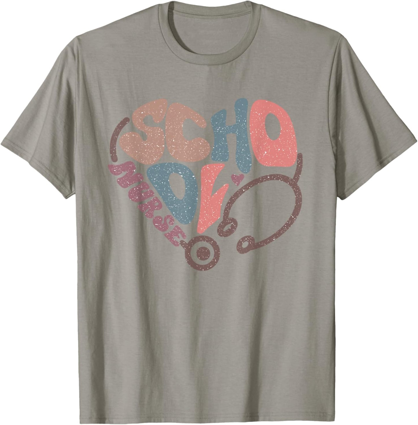 Groovy School Nurse Stethoscope Heart Nursing Nurse Day Week T-Shirt - T-Shirt | Sand