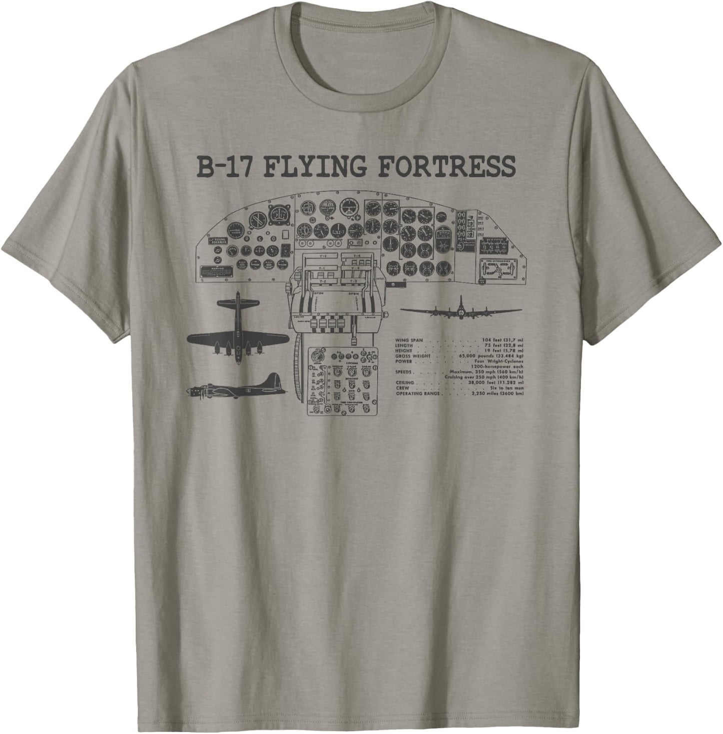 Retro USA WWII B-17 Cockpit USA Warplane B17 Flying Fortress T-Shirt - T-Shirt | Sand