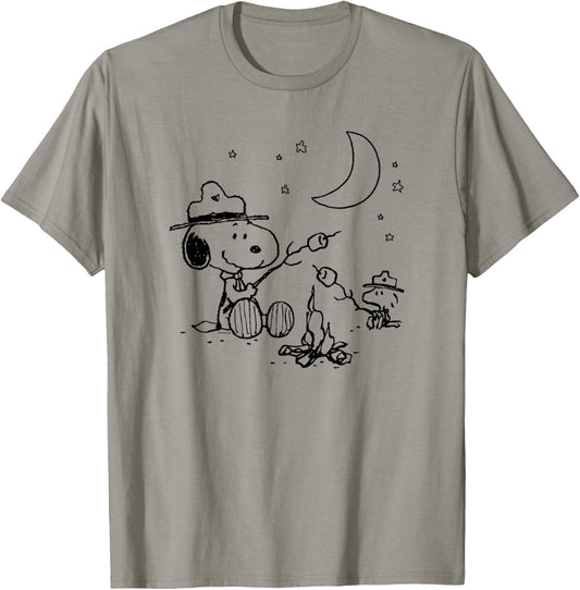Peanuts - Snoopy and Woodstore Camping with Smores T-Shirt - T-Shirt | Sand