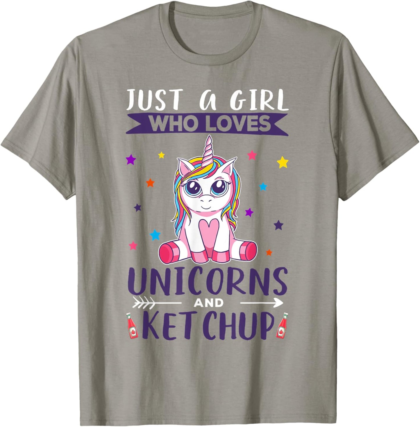Just A Girl Who Loves Unicorns And Ketchup Unicorn T-Shirt - T-Shirt | Sand