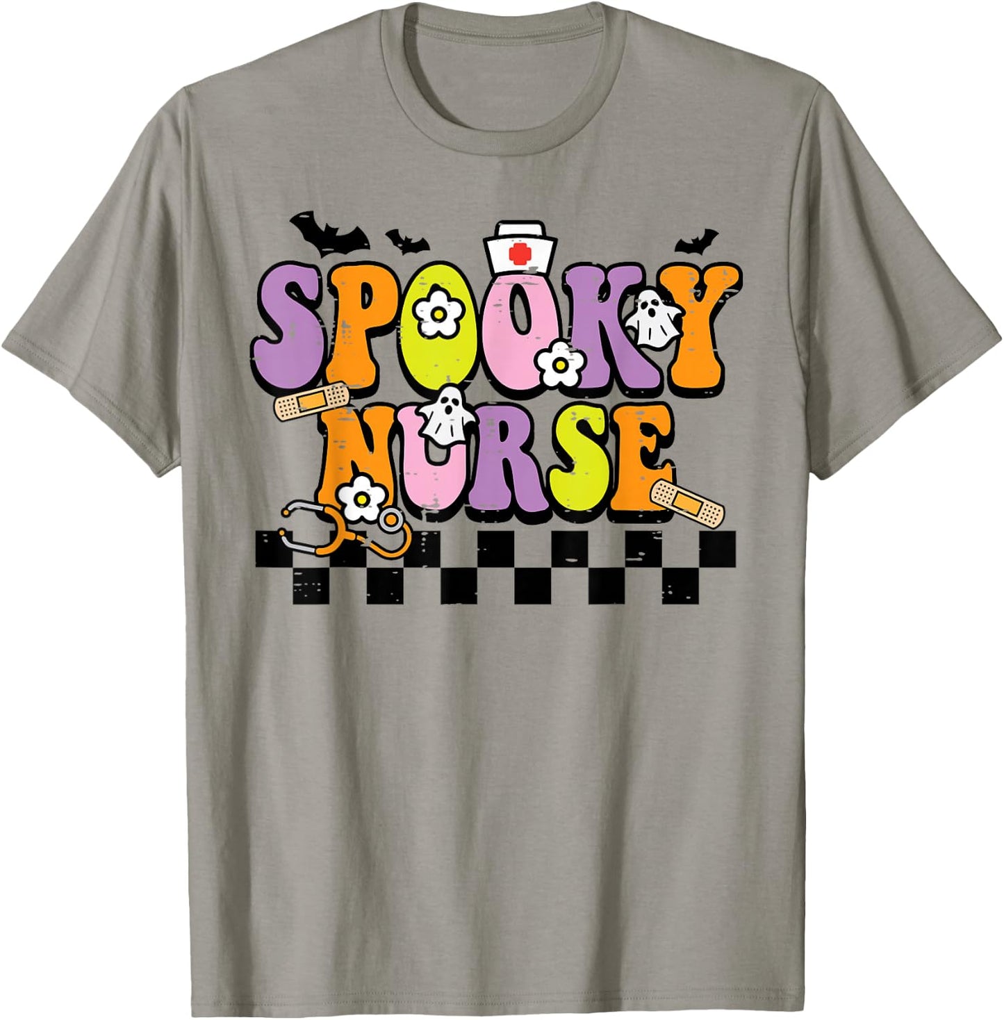 Groovy Spooky Nurse Retro Halloween Nurse Fall Scrub Women T-Shirt - T-Shirt | Sand