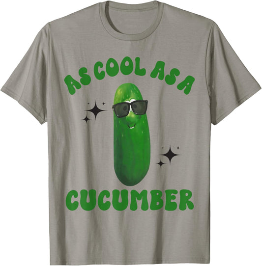 As Cool As a Cucumber Funny Cucumber In Sunglusses Design , Small, Grey T-Shirt - T-Shirt | Sand