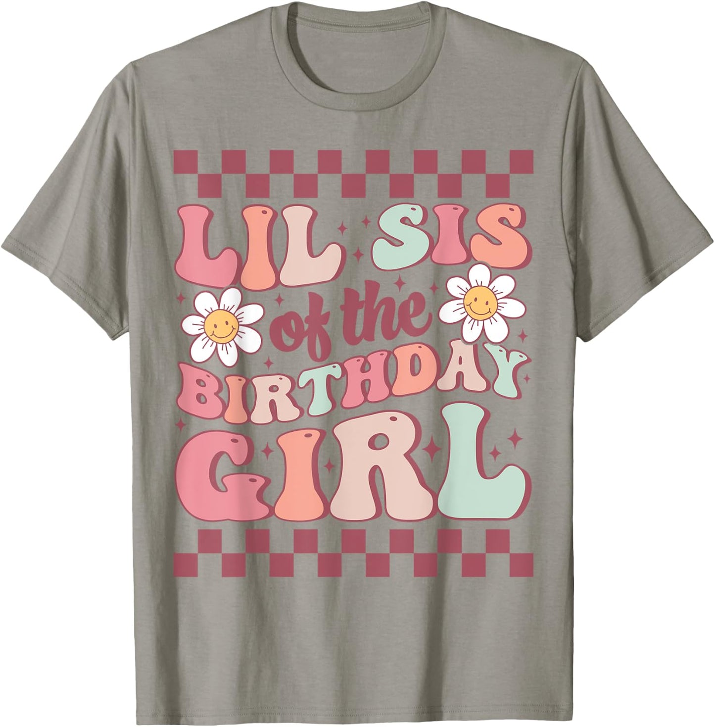Lil Sis of The Birthday Girl Family Groovy Birthday Party T-Shirt - T-Shirt | Sand