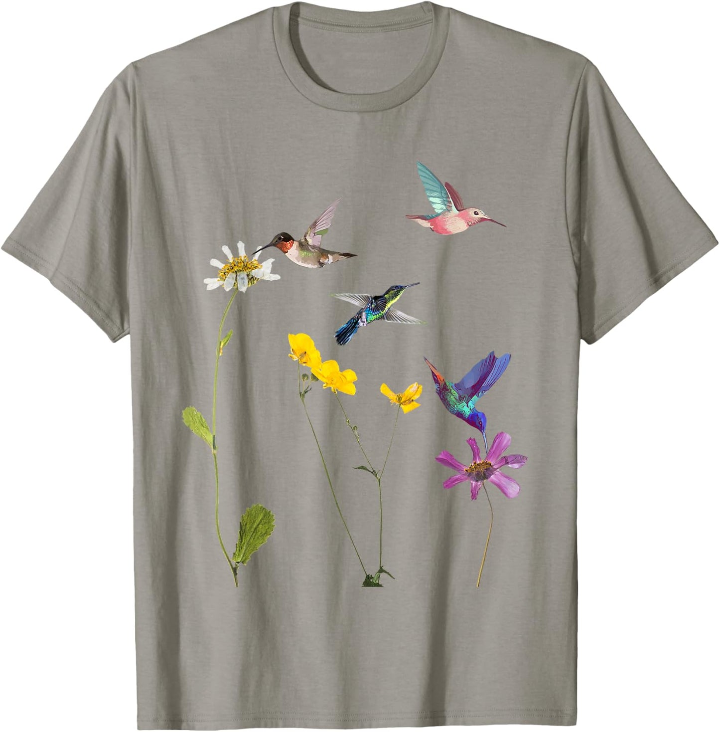 Hummingbird and Flowers T-Shirt - T-Shirt | Sand