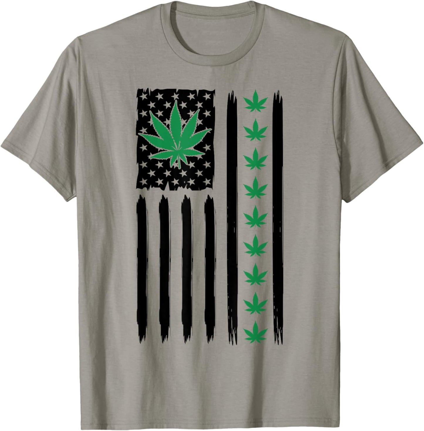 USA Flag Marijuana Leaf Funny US Pot Weed Hippie Marijuana T-Shirt - T-Shirt | Sand