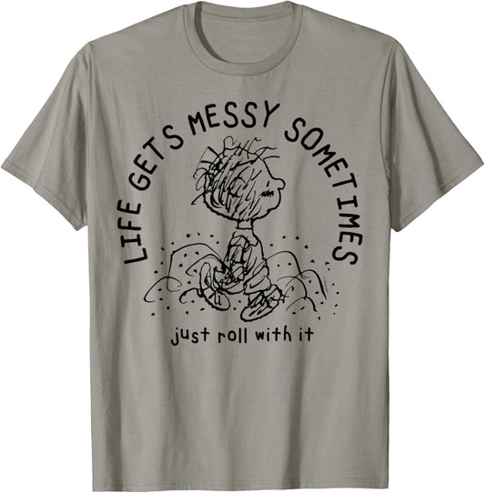 Peanuts - Pigpen Life Gets Messy Sometimes Just Roll With It T-Shirt - T-Shirt | Sand