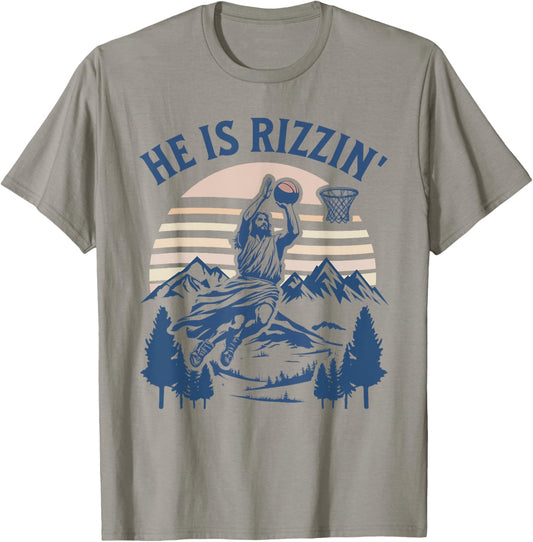 He Is Risen Rizzin' Easter Jesus Christian Faith Basketball T-Shirt - T-Shirt | Sand