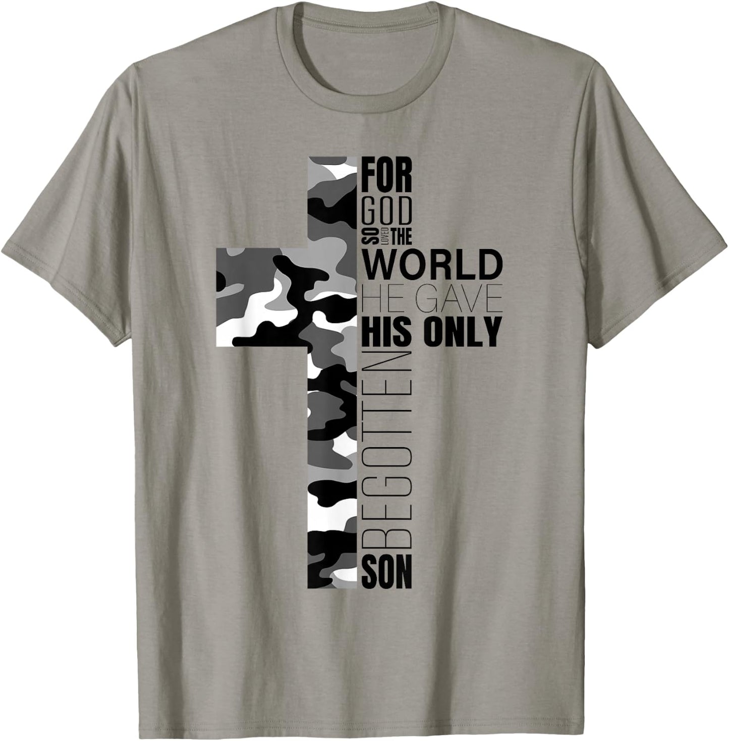 Camo Christian Cross Bible Verse John 3:16 Men Boys Faith T-Shirt - T-Shirt | Sand