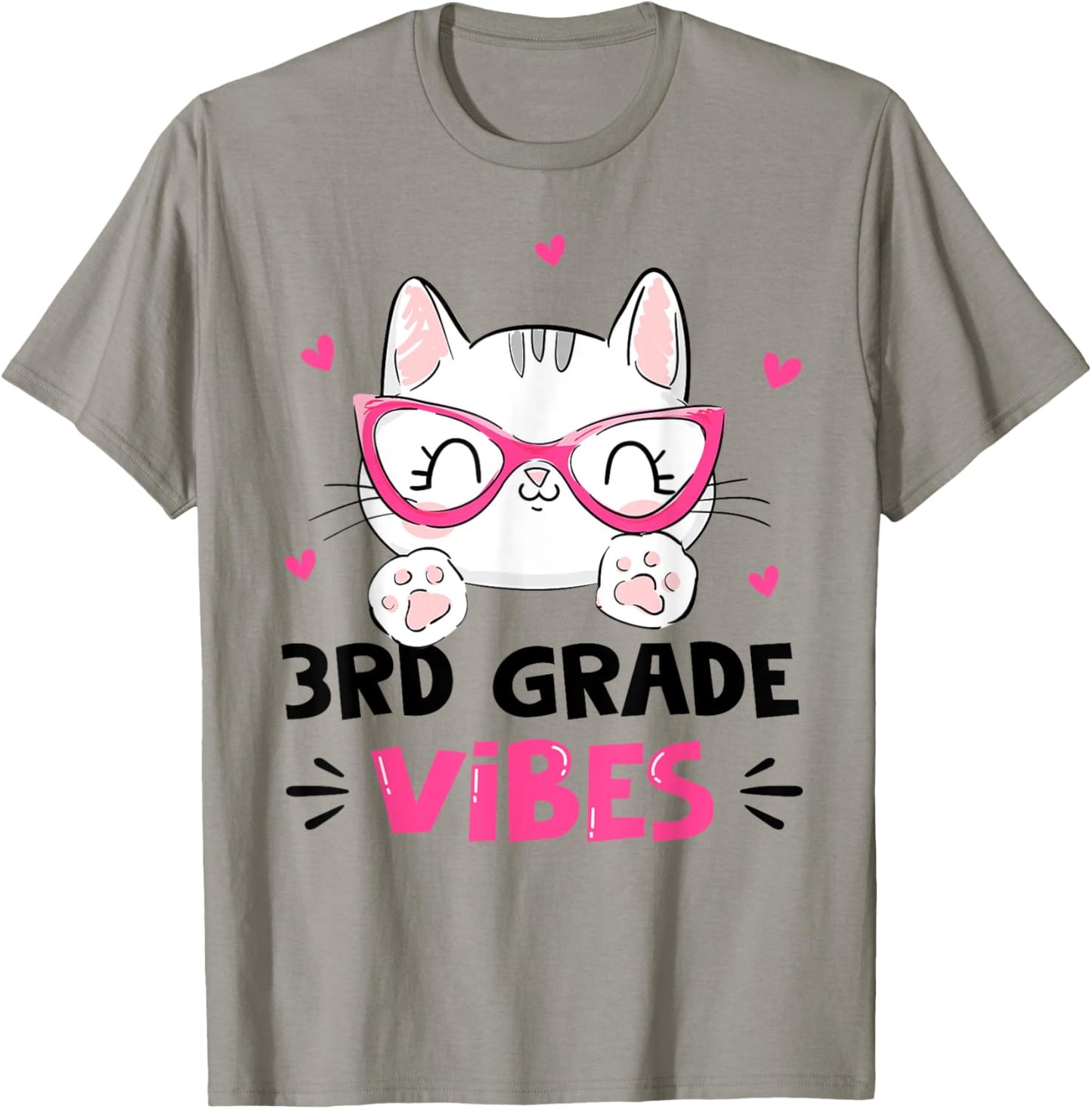 Third 3rd Grade Vibes Back to School Cute Cat Cute For Girls T-Shirt - T-Shirt | Sand