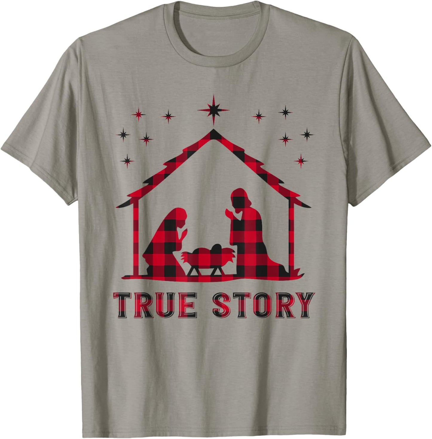 Red Plaid True Story of Jesus Birth Nativity Christmas Gift T-Shirt - T-Shirt | Sand