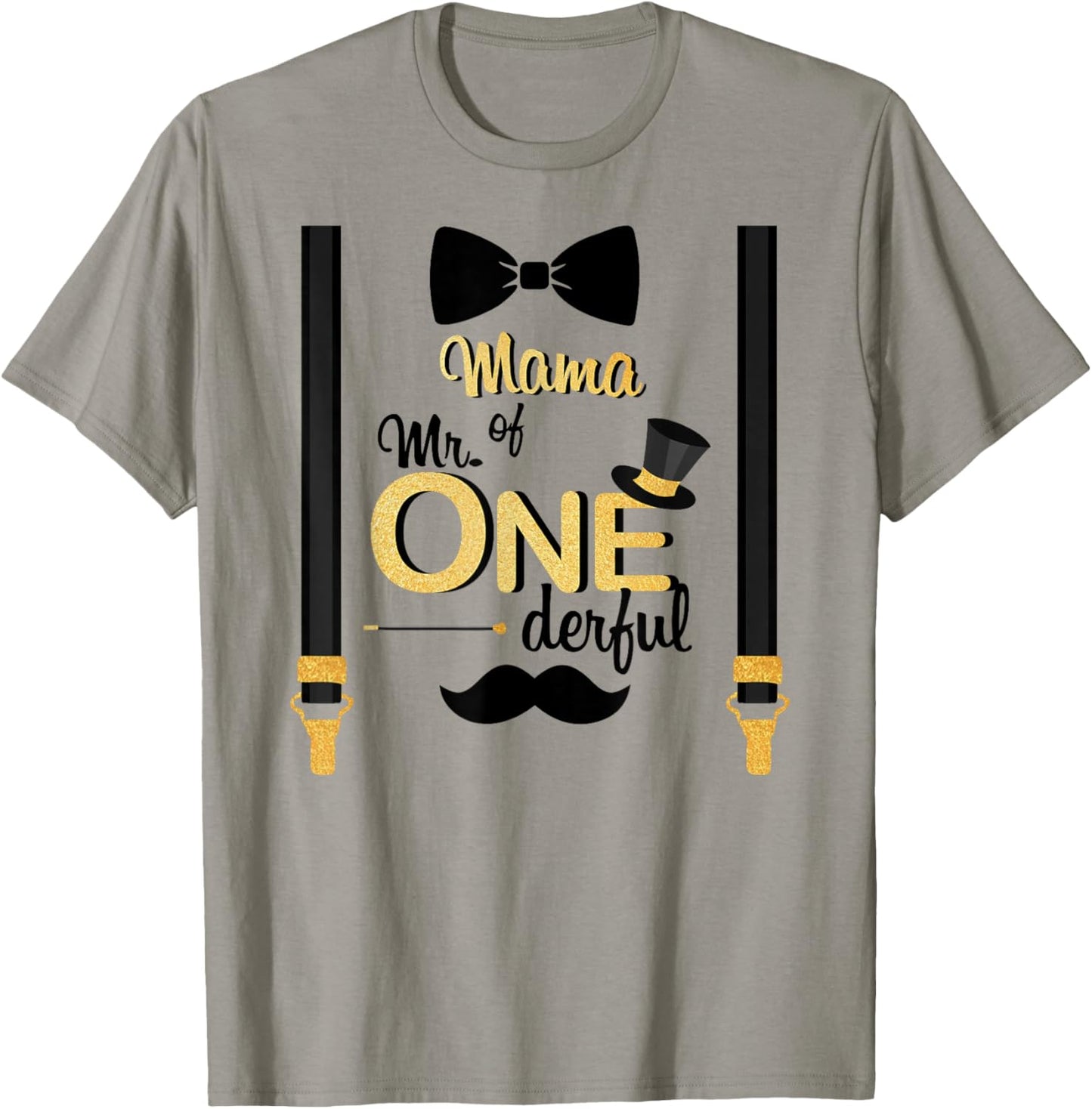Mama Of Mr One-derful Party Gold-Black Mustache 1st Birthday T-Shirt - T-Shirt | Sand