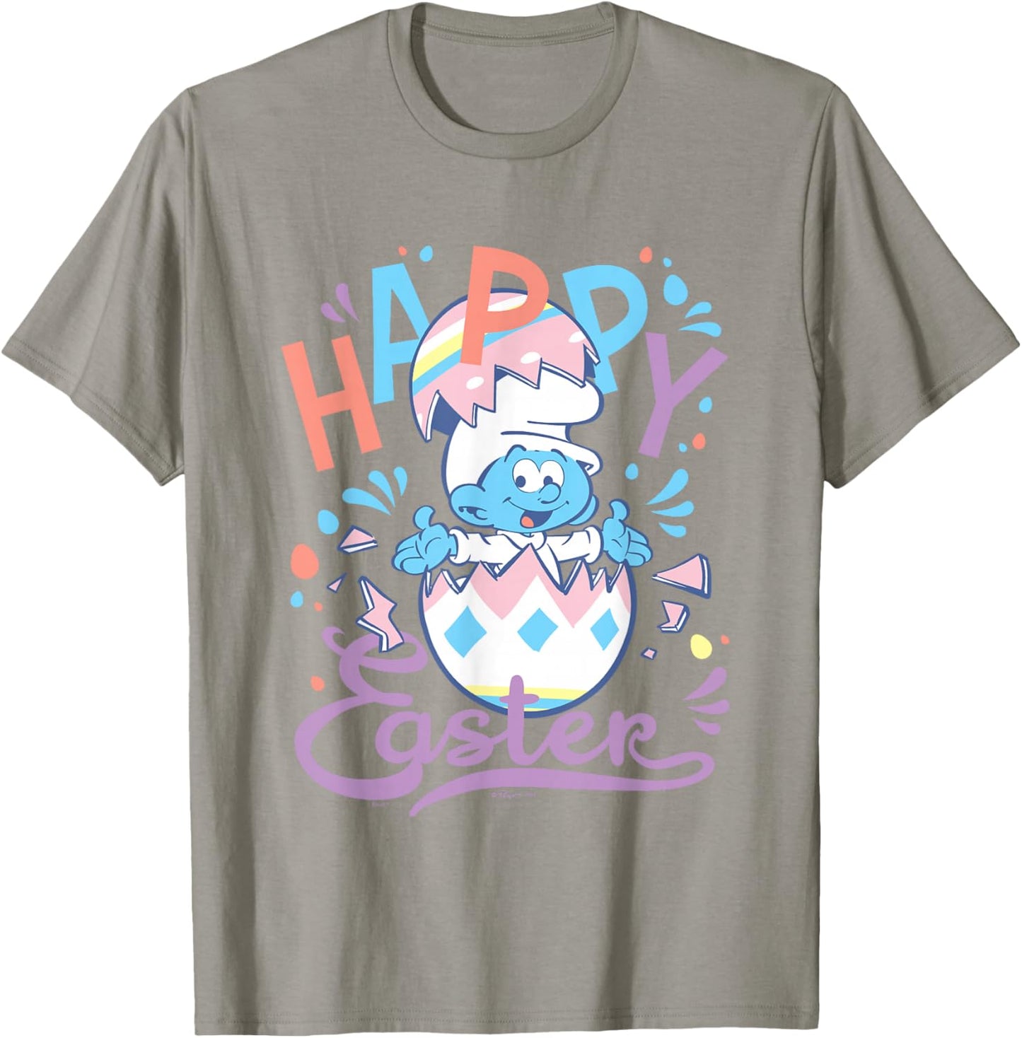 The Smurfs Happy Easter Cute Smurf Egg Pastel Colours Logo T-Shirt - T-Shirt | Sand