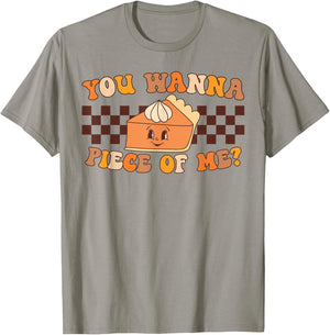 You Wanna Piece of Me Retro Groovy Pumpkin Pie Thanksgiving T-Shirt - T-Shirt | Sand