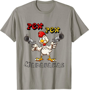 Pew Pew Madafakas Hen Funny Chicken Rooster Chicken T-Shirt - T-Shirt | Sand