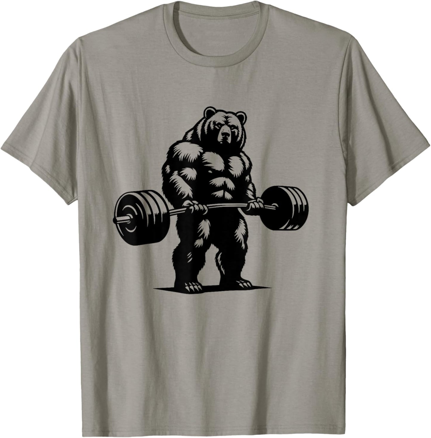 Grizzly Bear Bodybuilder Lifting Graphic Design T-Shirt - T-Shirt | Sand