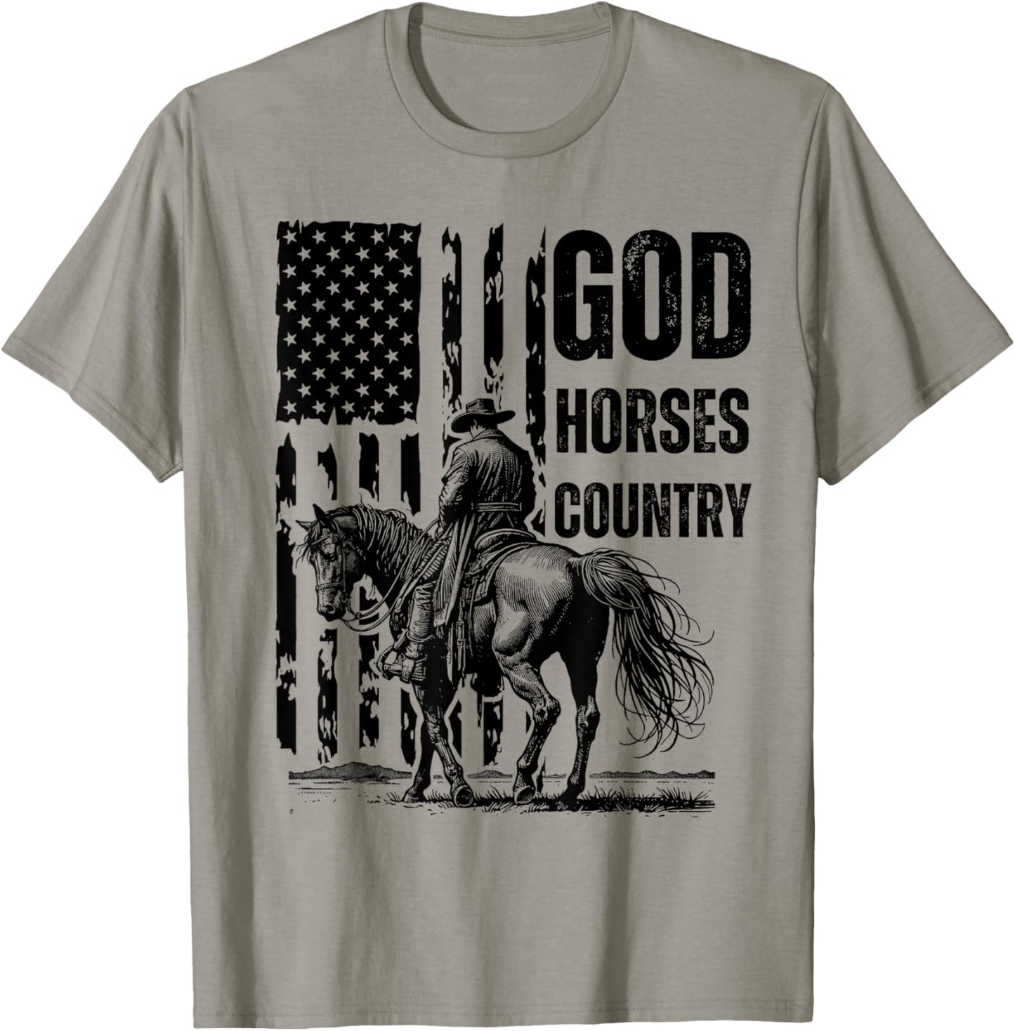 God Horses Country Christian Cowboy & American Patriot - -Adults, Grey, Small, Short Sleeve T-Shirt - T-Shirt | Sand