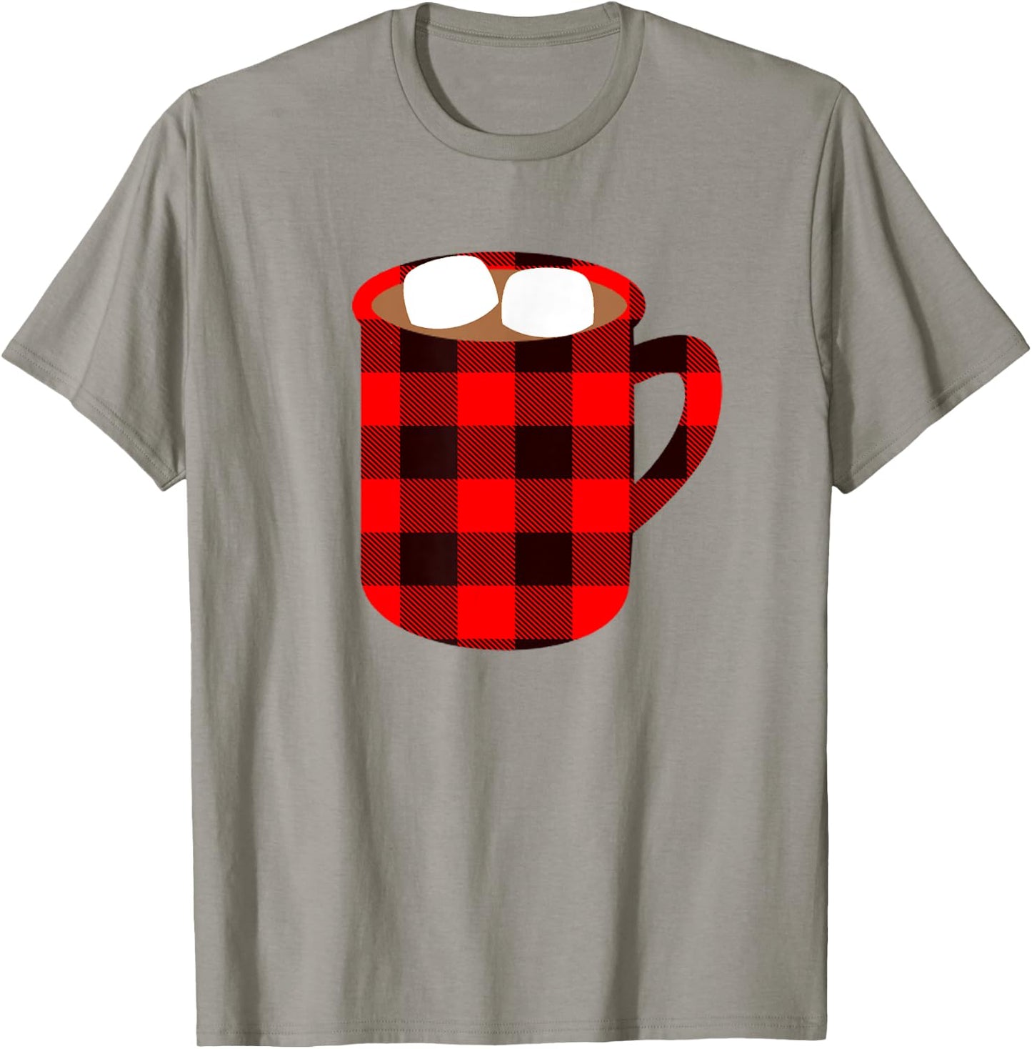 Buffalo Plaid Hot Cocoa Cup with Marshmallow Christmas Funny T-Shirt - T-Shirt | Sand