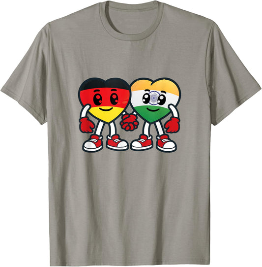 Freundschaftsherzen Deutschland Und Indien T-Shirt - T-Shirt | Sand
