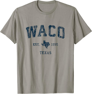 Waco Texas TX Vintage-Sportdesign, marineblauer Druck T-Shirt - T-Shirt | Sand