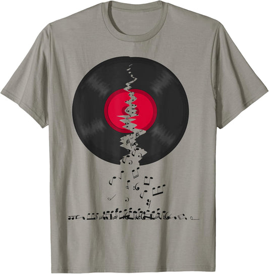 Broken Vinyl Lp Music Record Spilling Notes T-Shirt - T-Shirt | Sand