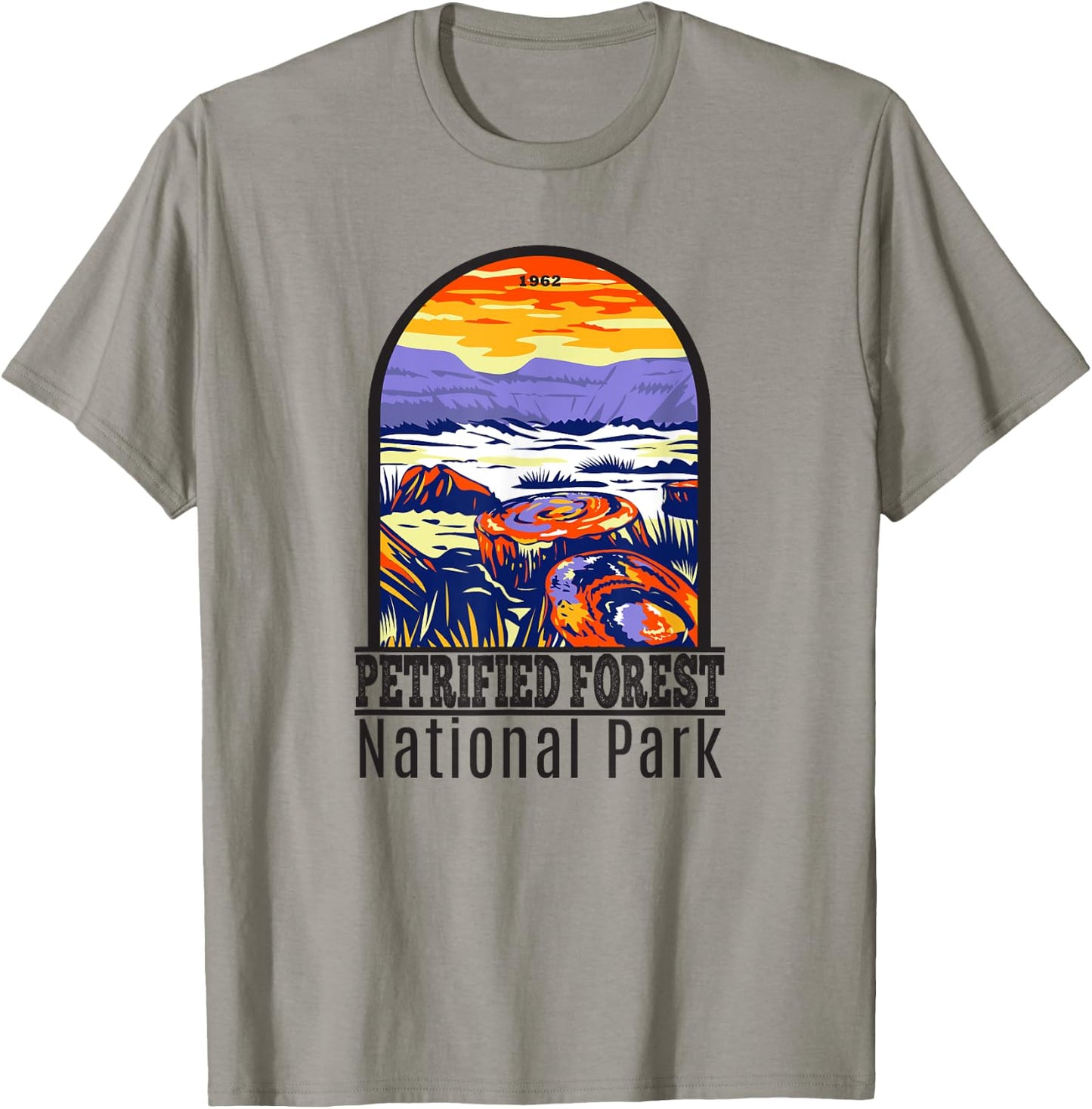 Totally Wild Designs Petrified Forest National Park Retro , Grey, Small, Classic Fit, Short Sleeve, , -Adult T-Shirt - T-Shirt | Sand