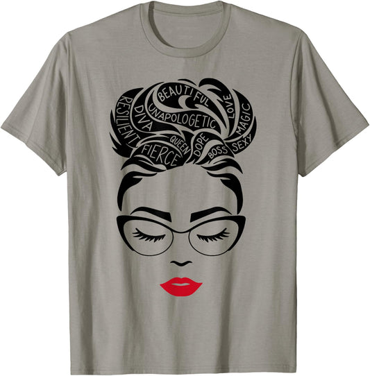 Messy Bun Queen Melanin Black Women African Black History T-Shirt - T-Shirt | Sand