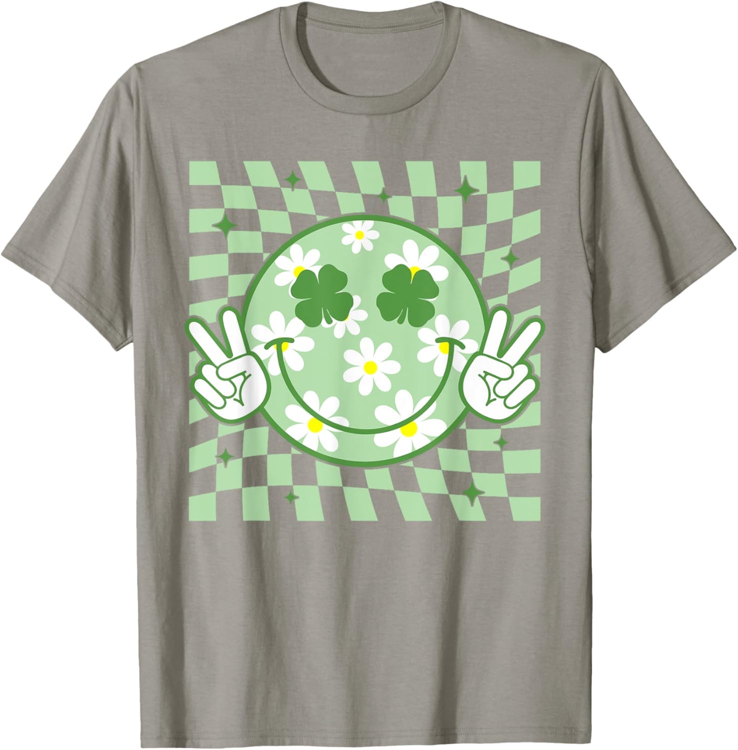 Retro Groovy St Patricks Day Hippie Smile Face Shamrock T-Shirt - T-Shirt | Sand