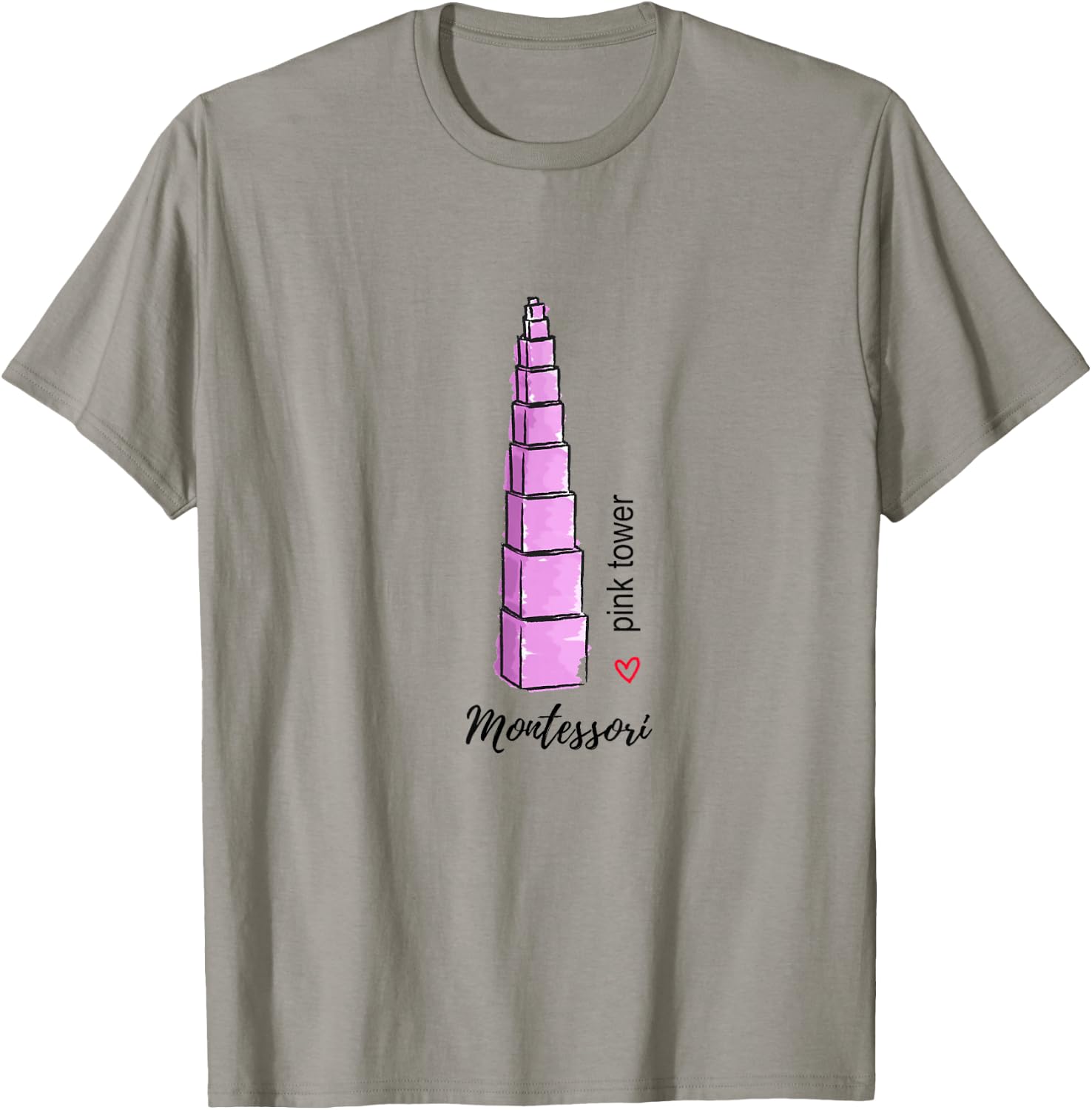 I heart Montessori - Pink Tower T-Shirt - T-Shirt | Sand