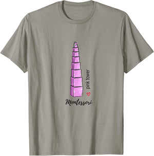 I heart Montessori - Pink Tower T-Shirt - T-Shirt | Sand