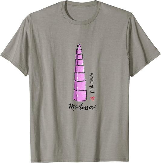 I heart Montessori - Pink Tower T-Shirt - T-Shirt | Sand