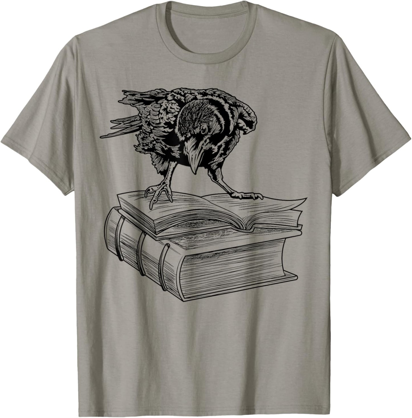 Raven Crow Book Aesthetic Dark Academia Bookworm T-Shirt - T-Shirt | Sand