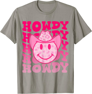 Western Country Cow Howdy Leopard Smile Face Cowgirl Rodeo T-Shirt - T-Shirt | Sand