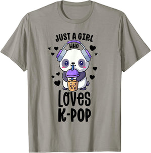 Just A Girl Who Loves K-Pop Shirt Gift Kawaii Boba And KPop T-Shirt - T-Shirt | Sand