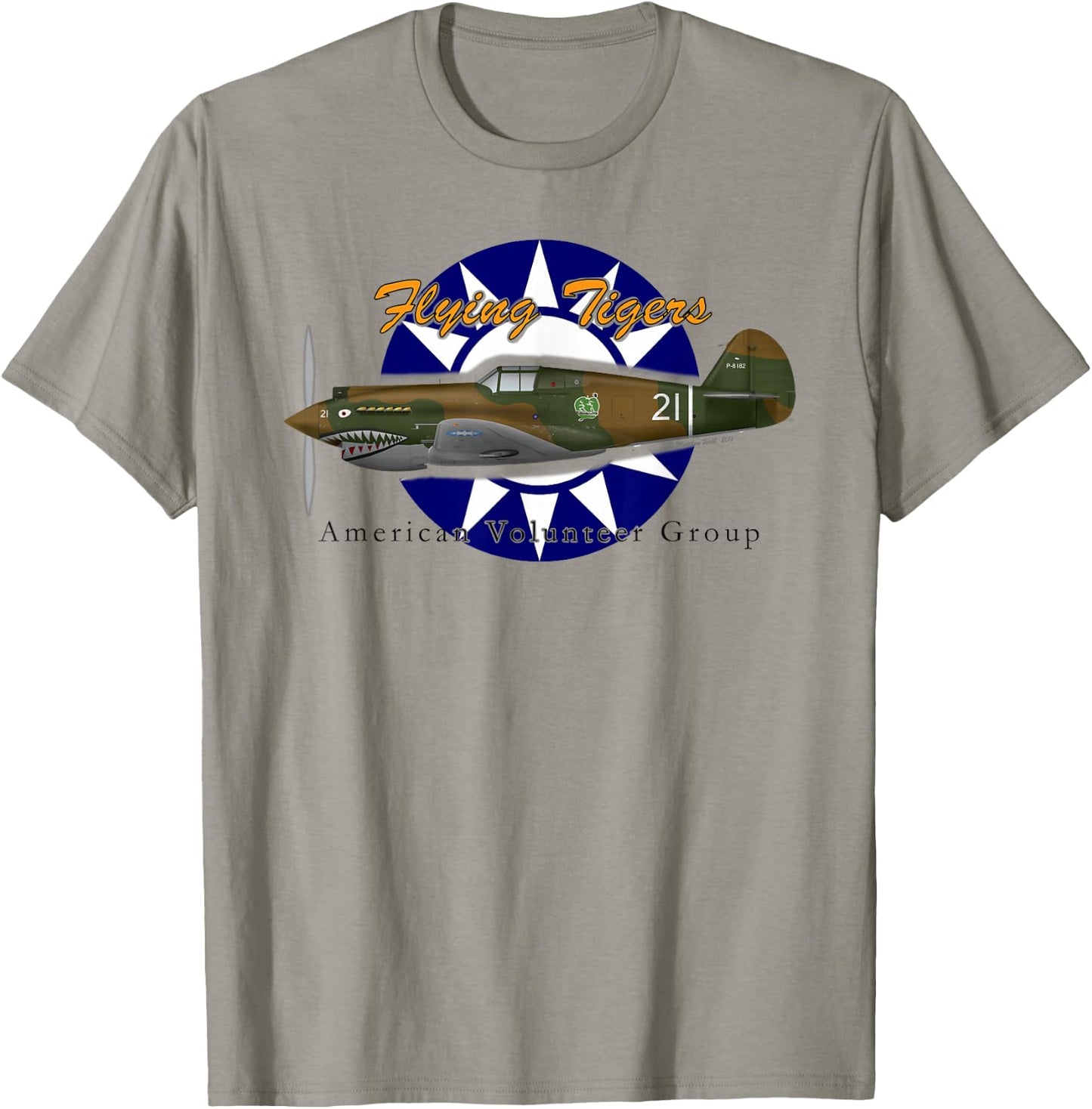 Matthew Webb Flying Tigers P-40 Fighter - Men's Grey Classic Fit Short Sleeve - Small T-Shirt - T-Shirt | Sand