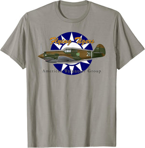 Matthew Webb Flying Tigers P-40 Fighter - Men's Grey Classic Fit Short Sleeve - Small T-Shirt - T-Shirt | Sand