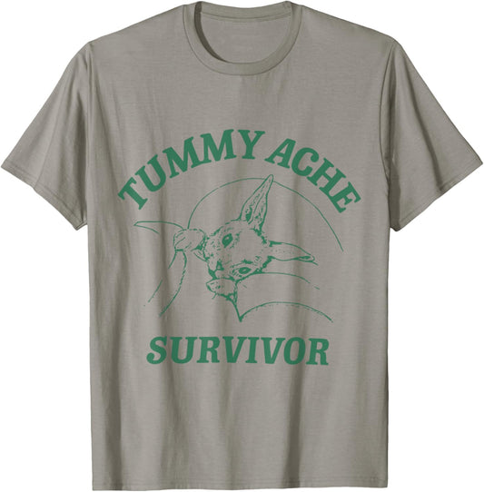 Tummy Ache Survivor Funny Rabbit Meme Bunny Lover T-Shirt - T-Shirt | Sand