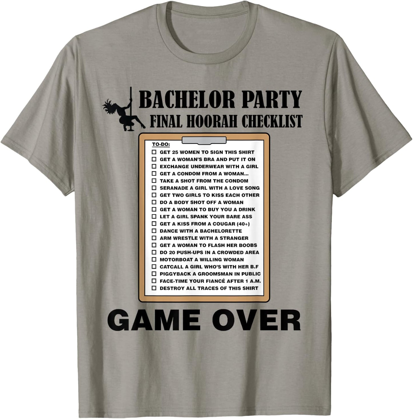 Bachelor Party Checklist Funny Challenge for Grooms T-Shirt - T-Shirt | Sand