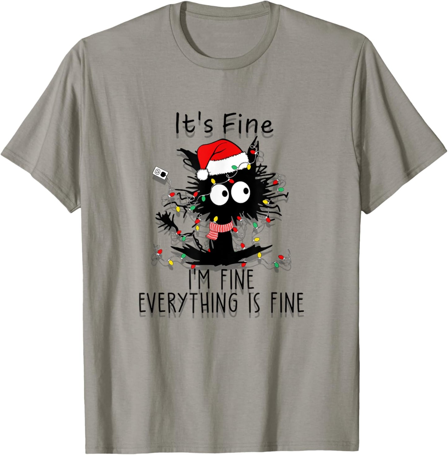 Funny Frazzled Cat At Christmas I'm Fine Everything Is Fine Men Women T-Shirt - T-Shirt | Sand