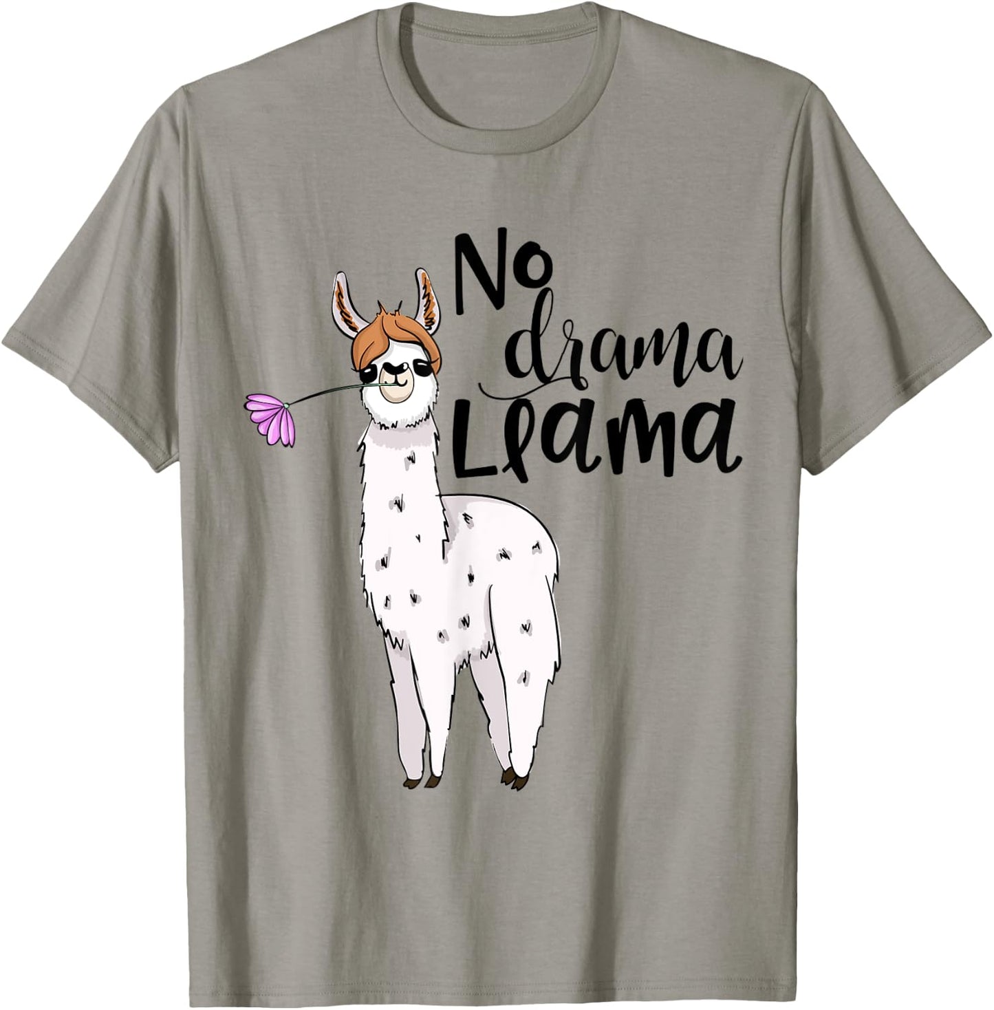 Drama Llama Cute Funny Llama with Flower Design T-Shirt - T-Shirt | Sand