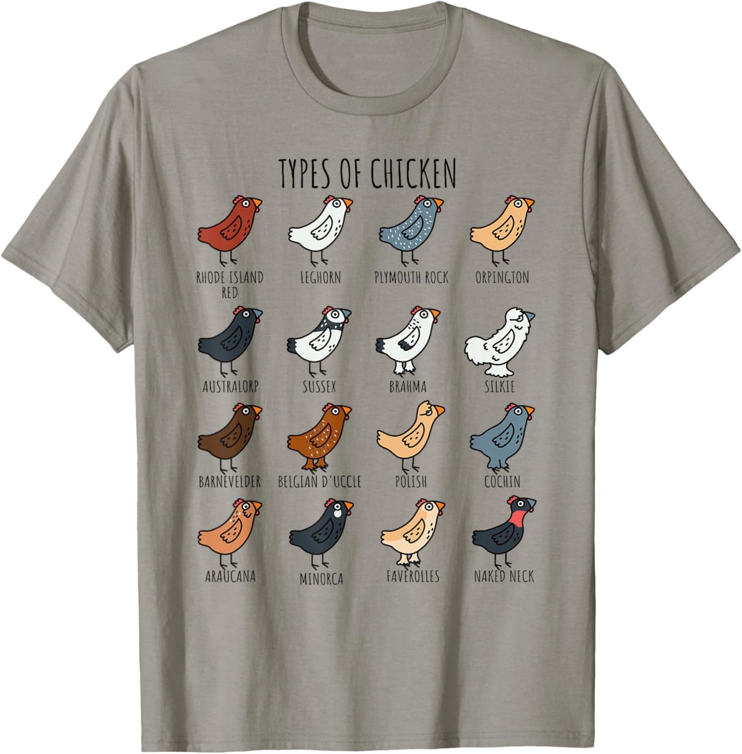 Cute Types of Chicken Lady Leghorn Silkie Cochin Minorca T-Shirt - T-Shirt | Sand