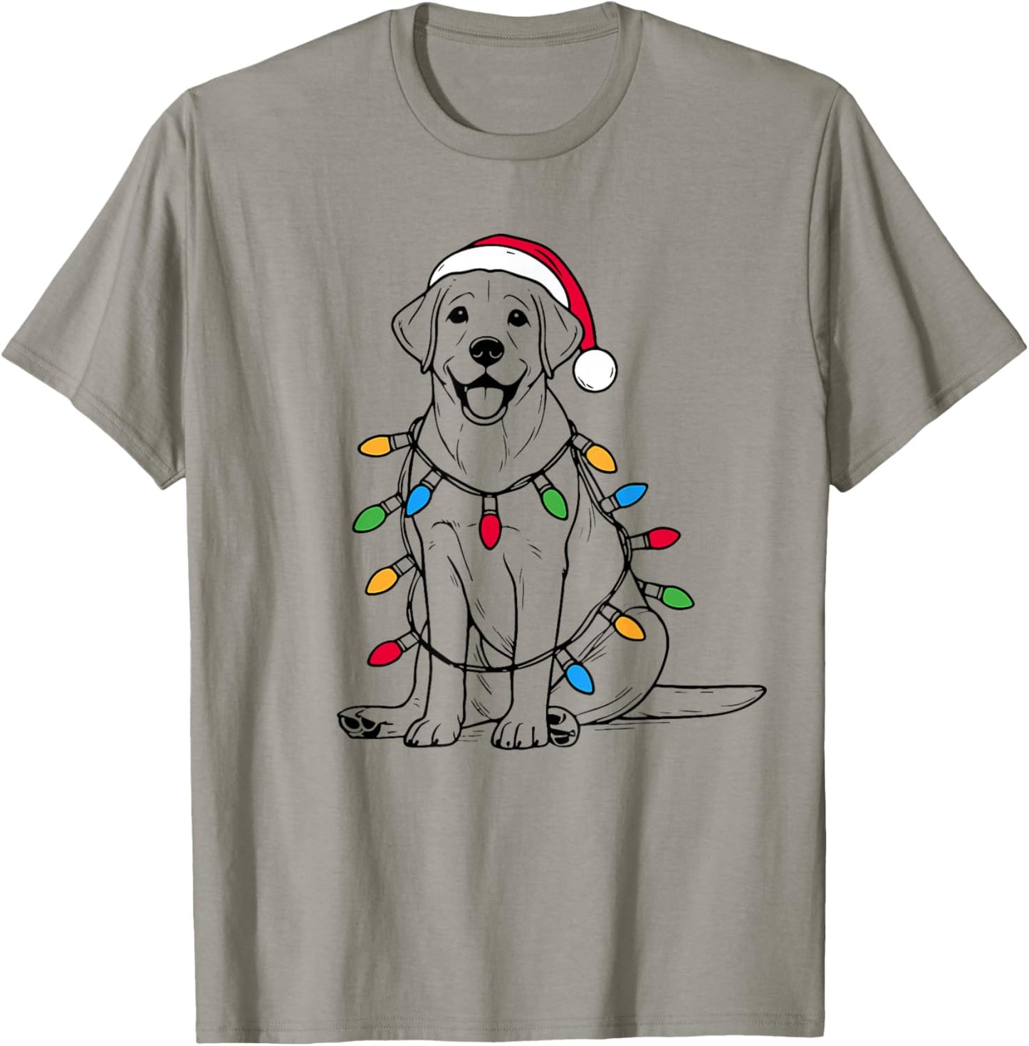 Retro Santa Labrador Retriever Christmas Lights Dog Lover T-Shirt - T-Shirt | Sand