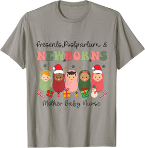 Presents Postpartum Newborns Mother Baby Nurse Christmas T-Shirt - T-Shirt | Sand